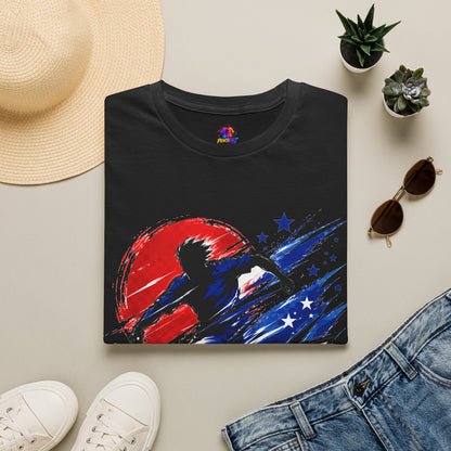 Japan T-Shirt — Blue Blade Soccer Graphic Tee (Red & Blue Starburst)