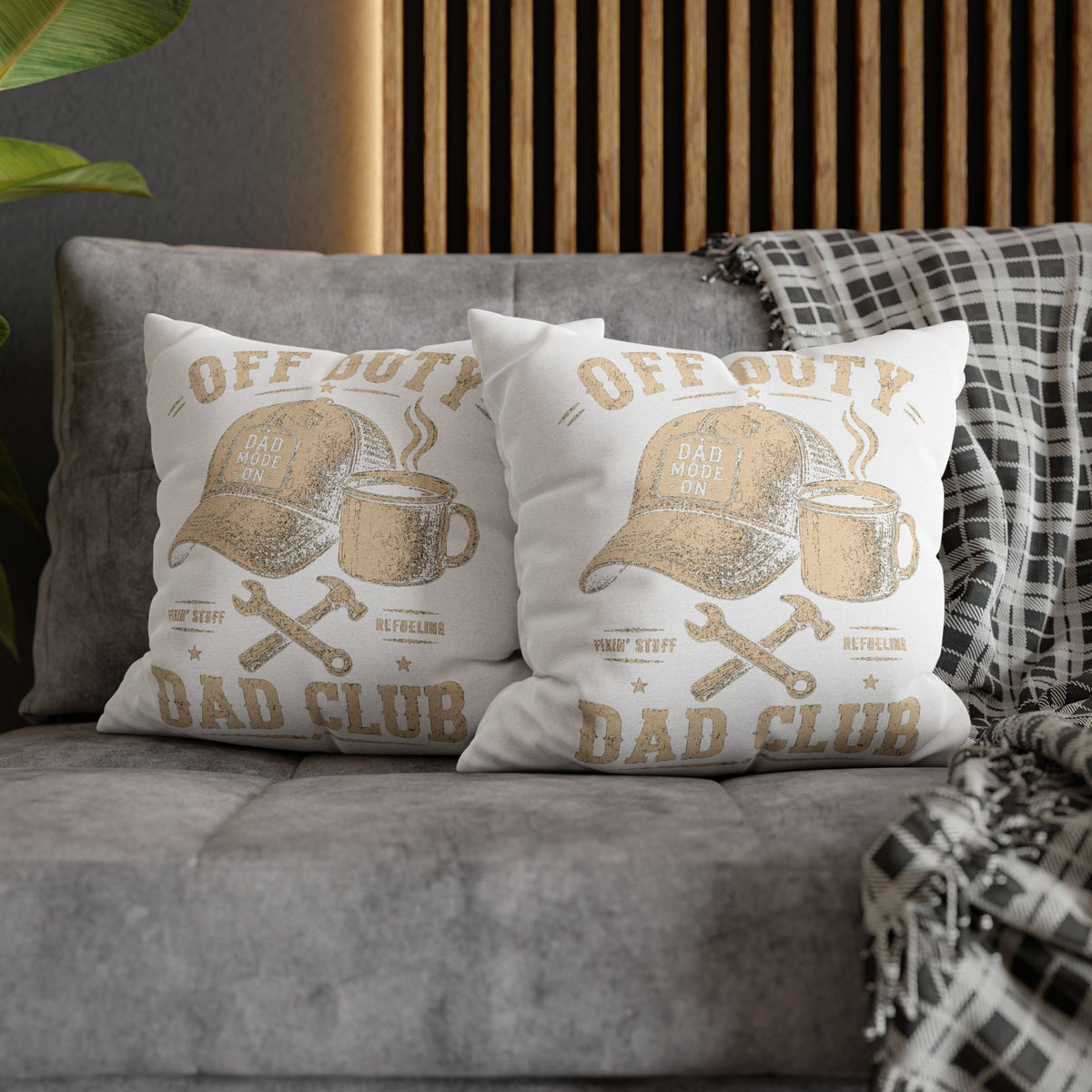 Off Duty Dad Club Throw Pillowcase – Coffee & Tools Accent Pillow Cover Milo Bailey Dog Dad Mom