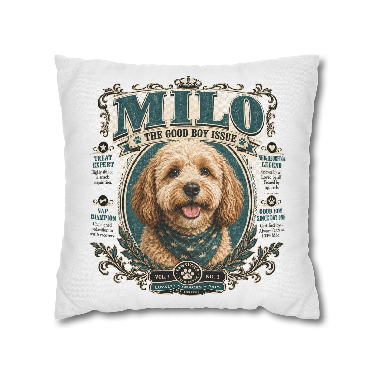 Dog Pillowcase — Personalized 'Milo The Good Boy Issue' Decorative Throw Pillowcase Milo Bailey Dog Dad Mom