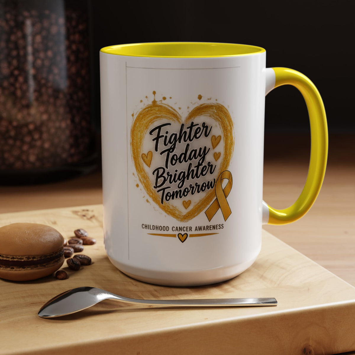 Childhood Cancer Awareness Coffee Mug – "Fighter Today Brighter Tomorrow" (Accent 11/15oz)