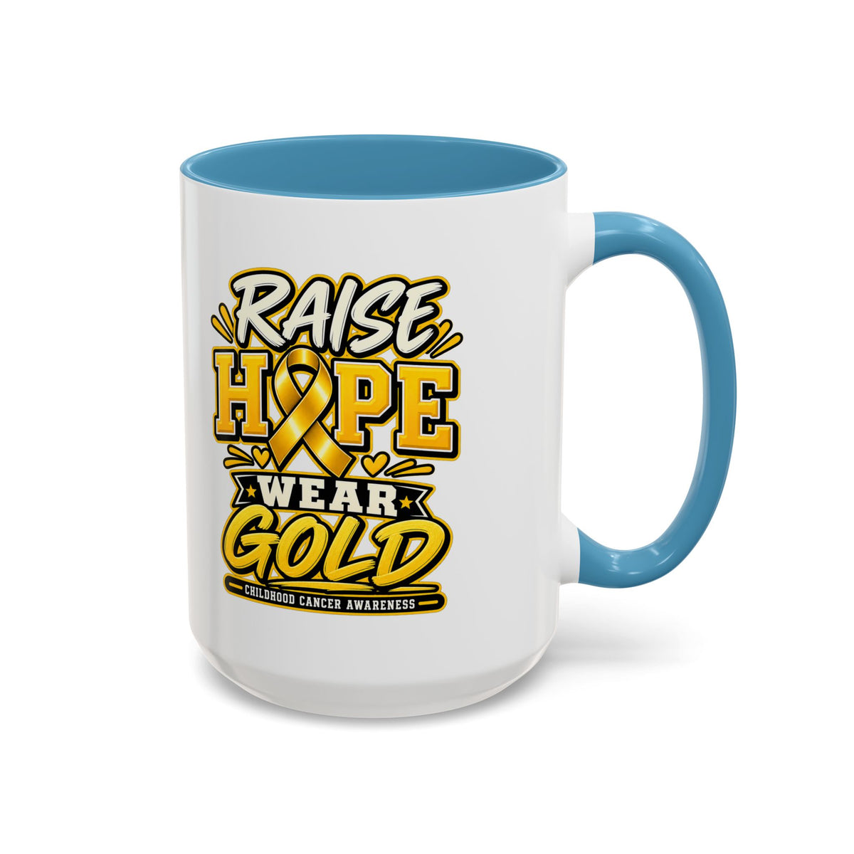 Raise Hope Wear Gold Cancer Awareness Coffee Mug (Accent, 11/15oz)