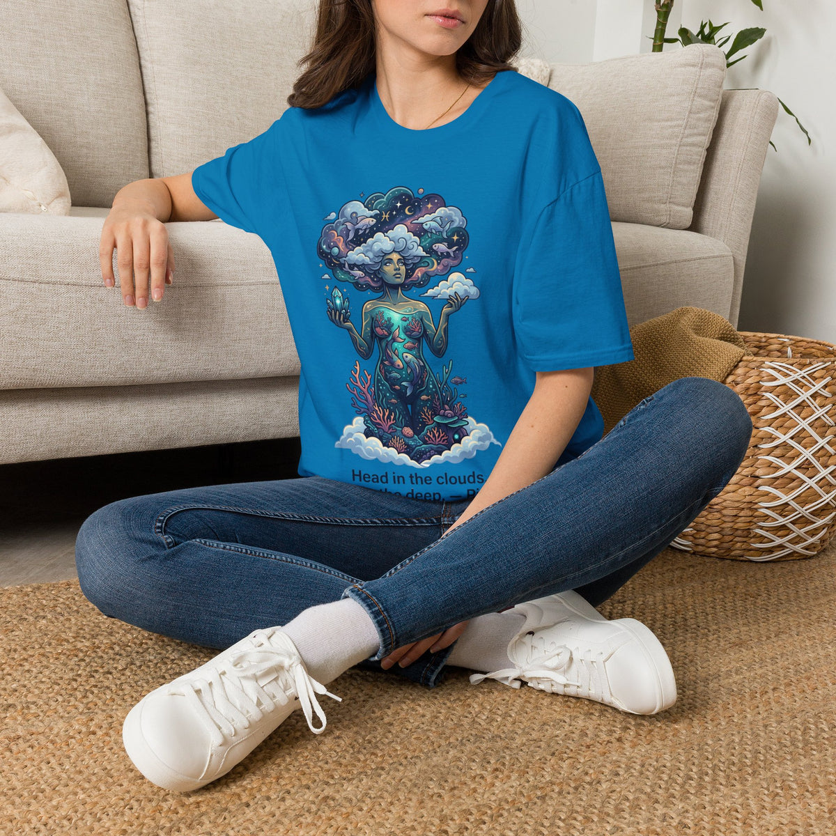 Pisces Zodiac in the Clouds T-Shirt — Dreamy Cosmic Woman Graphic Tee
