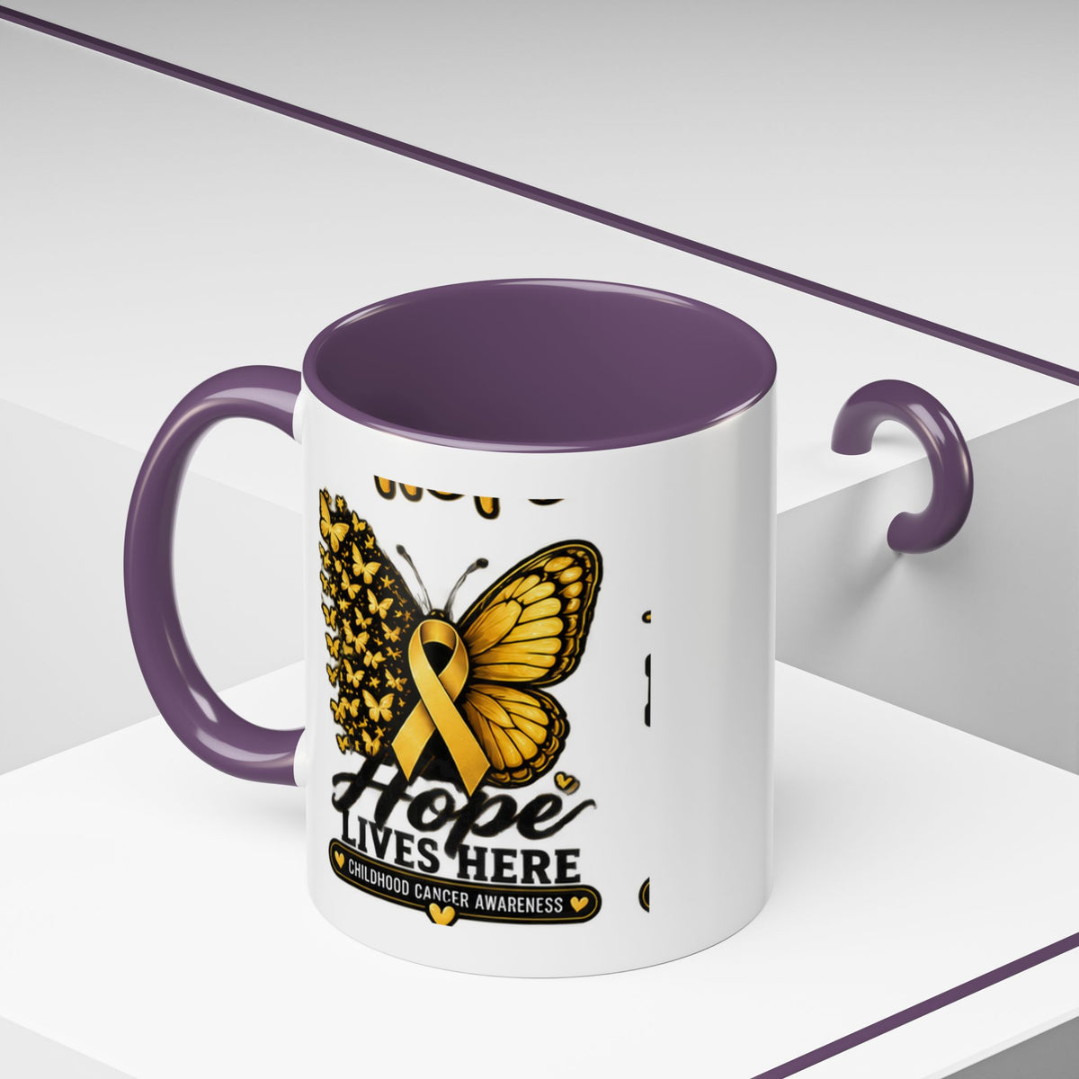 Children’s Cancer Awareness Accent Coffee Mug — "Hope Lives Here" (11/15oz)