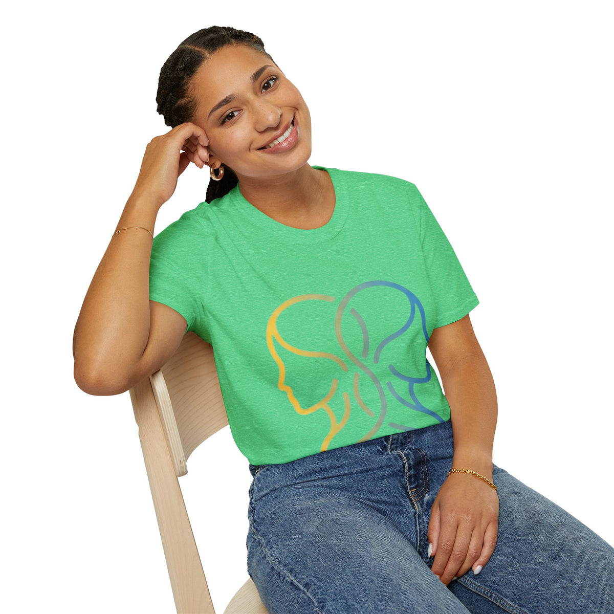 Twin Profile Line Art T‑Shirt — Gradient Sisterhood Outline Tee