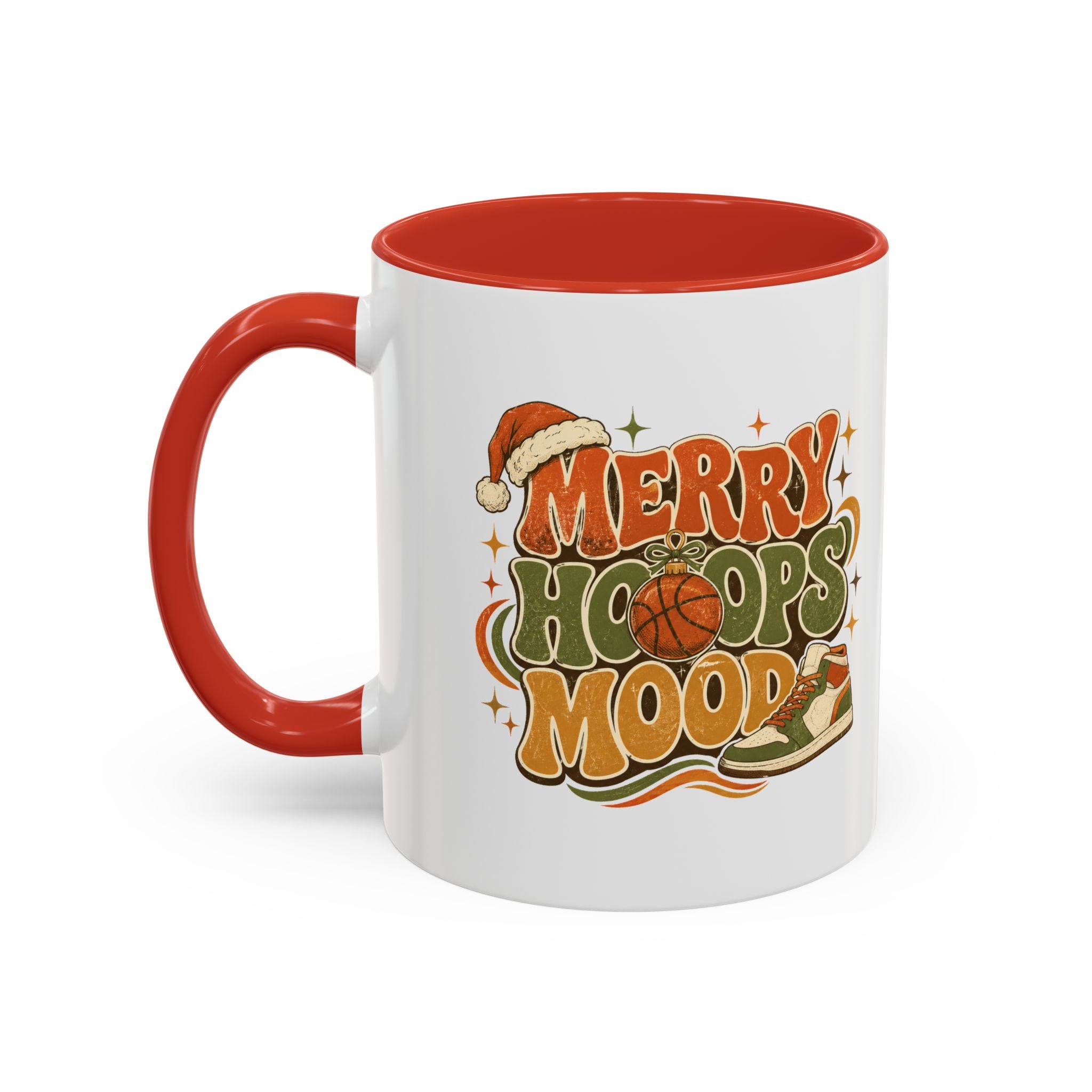 Modern Day Christmas Merry Hoops Mood Accent Coffee Mug — Retro Basketball Christmas Design
