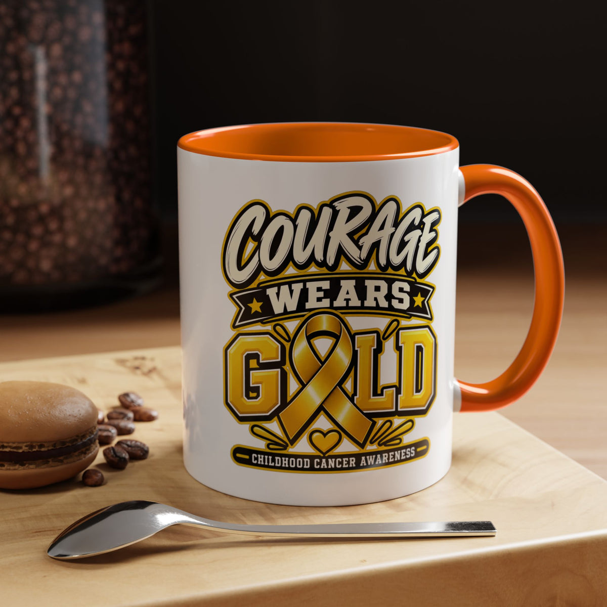 Courage Wears Gold Coffee Mug — Childhood Cancer Awareness Tea Cup