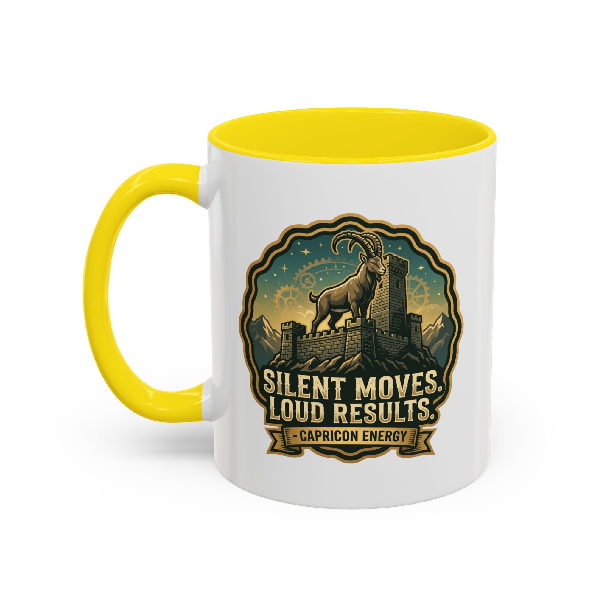 Capricorn Coffee Mug - "Silent Moves. Loud Results." Zodiac Goat Accent Mug