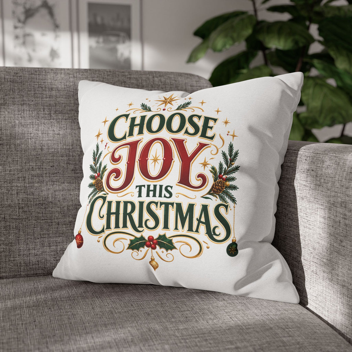 Choose Joy This Christmas Pillowcase – Festive Holiday Decorative Throw Pillow Cover