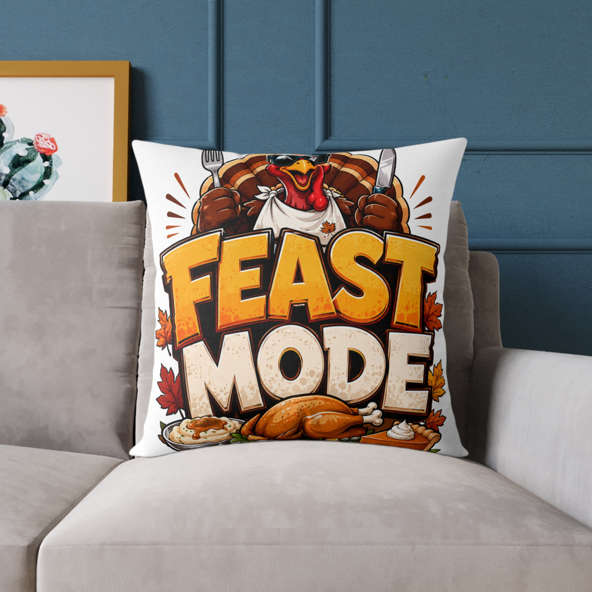 Thanksgiving Feast Mode Throw Pillow — Thanksgiving Turkey Holiday Decor