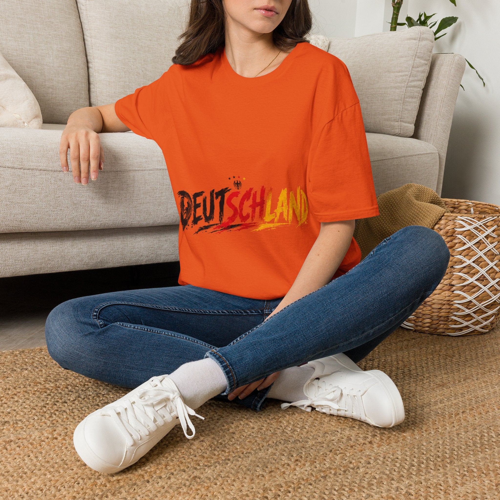 Germany Deutschland Football T-Shirt — Deutschland Script with German Flag Brushstroke