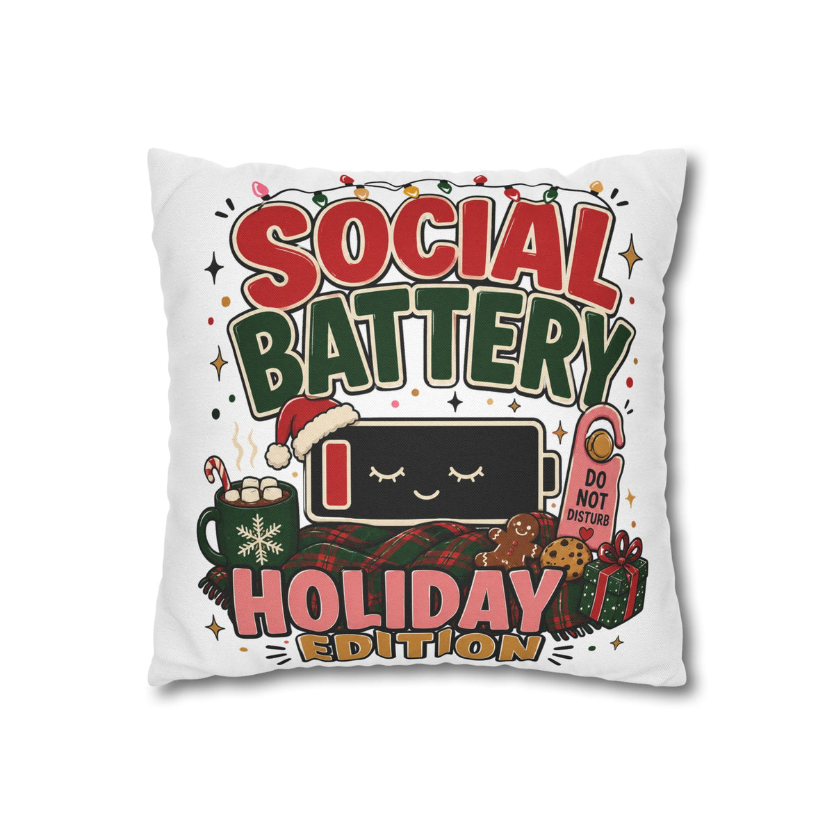 Social Battery Holiday Pillowcase  Modern Day Christmas — Cute Rechargeable Battery Christmas Throw Pillow Cover