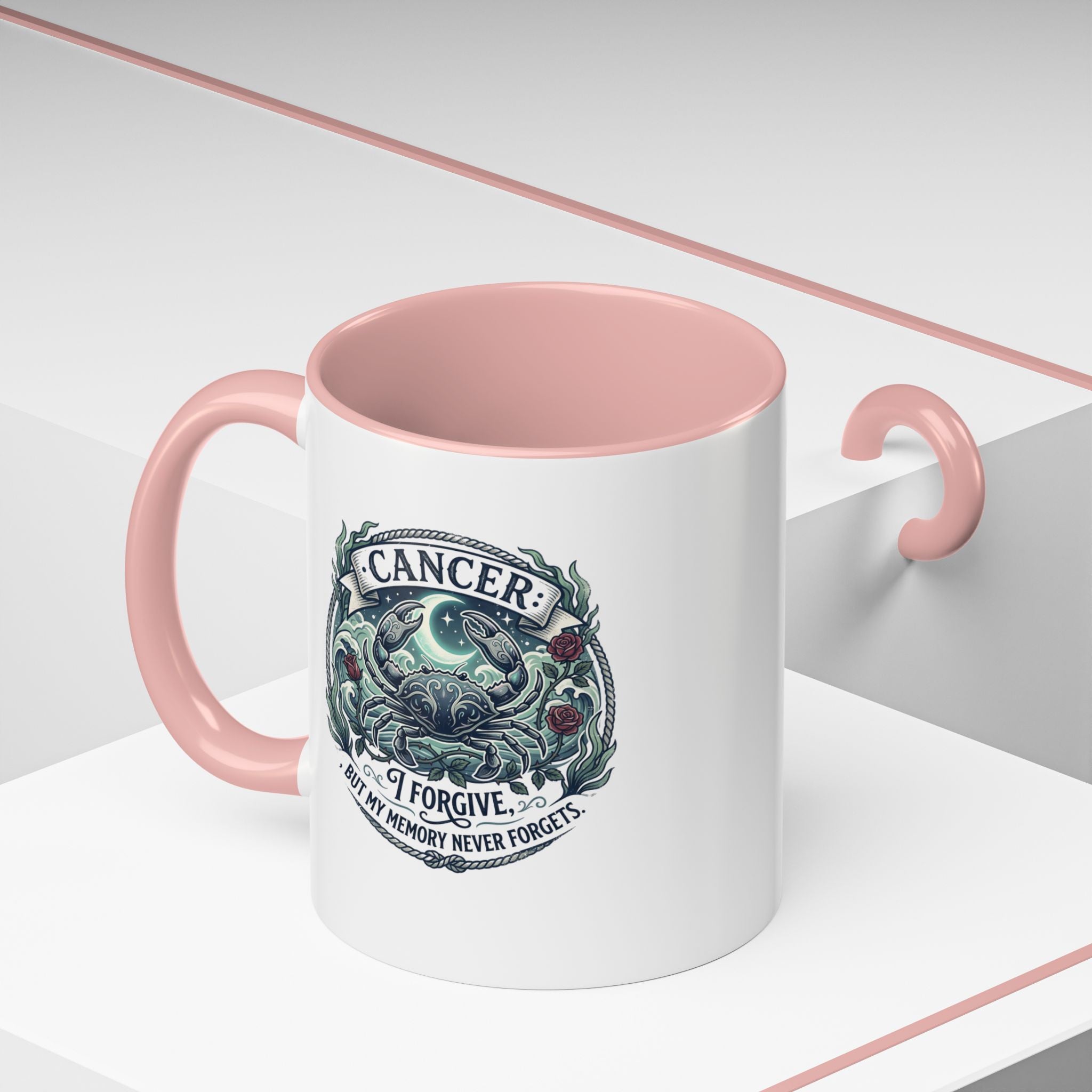 Cancer Zodiac Accent Coffee Mug — 'I Forgive But My Memory Never Forgets' Horoscope Gift