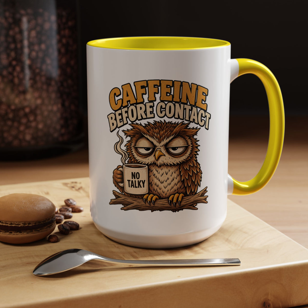 Funny And Witty "Caffeine Before Contact" Accent Coffee Mug (11, 15oz)