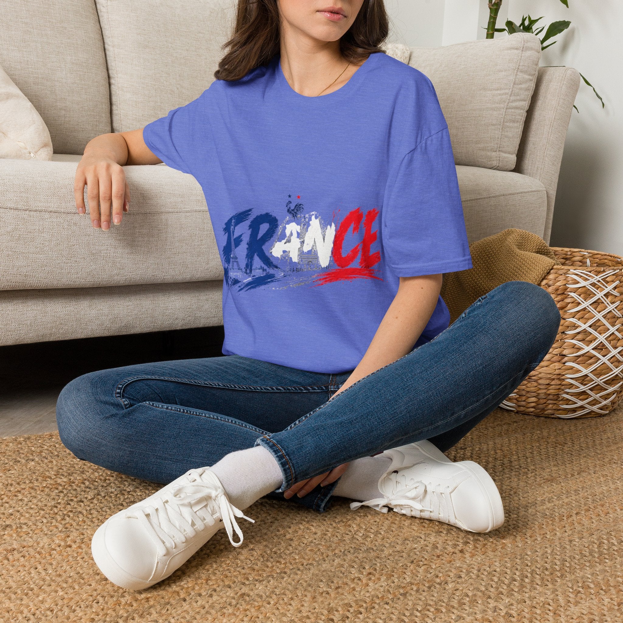 France Brushstroke Graphic T-Shirt — Tricolor Soccer/Travel Fan Tee