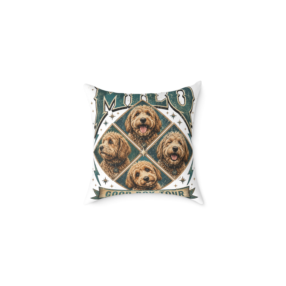 Golden Doodle Portrait Throw Pillow   Milo Bailey Dog Dad Mom— Milo Dog Faces Canvas Accent Pillow