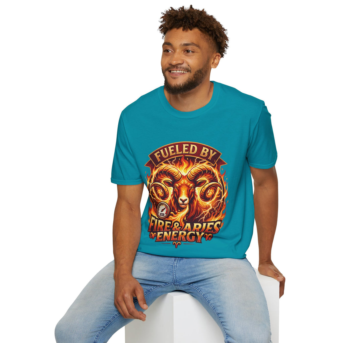 Aries Zodiac Fueled By Fire & Aries Energy T-Shirt — Zodiac Ram Graphic Tee