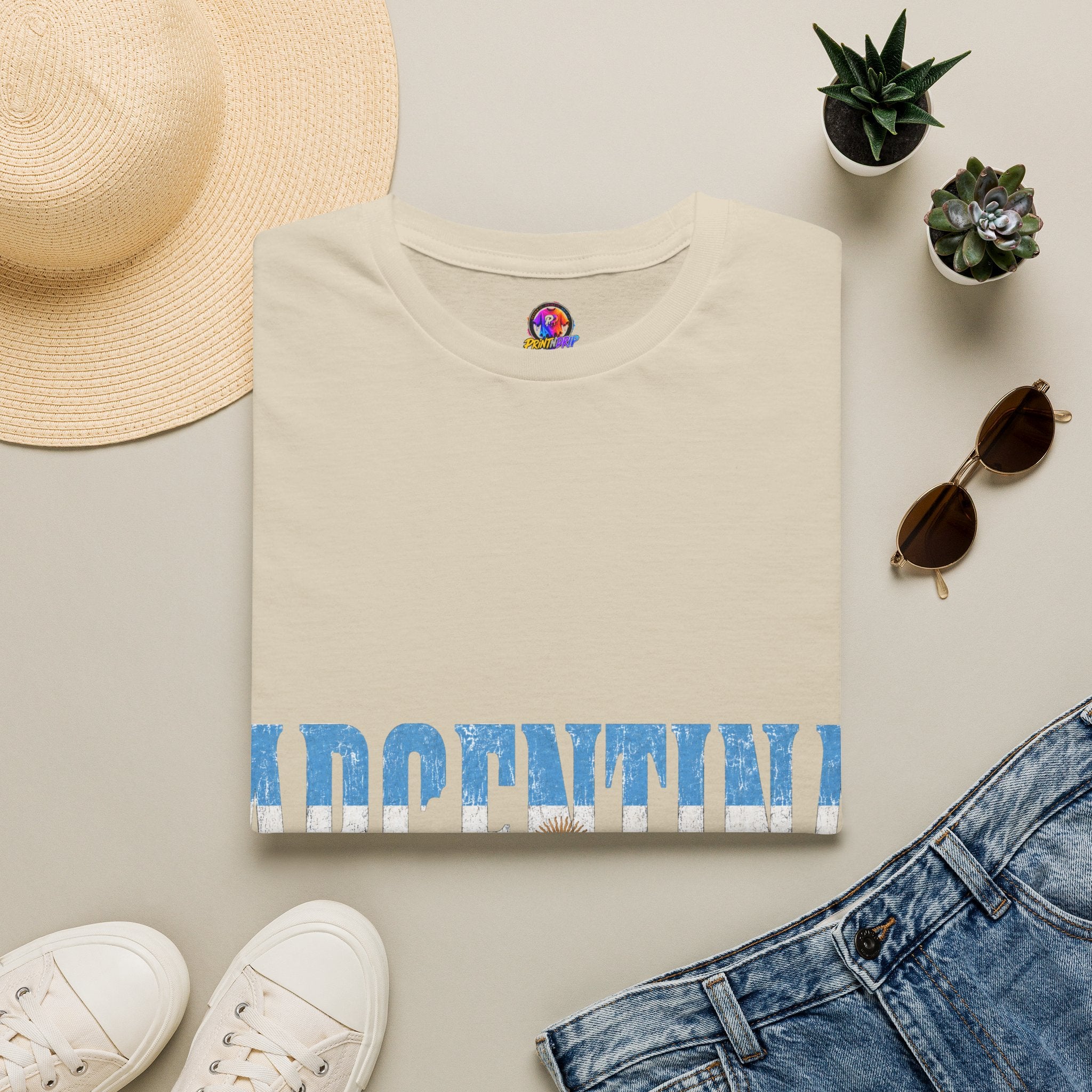 Argentina Beach Vibes T-Shirt — Distressed Blue "ARGENTINA" Graphic