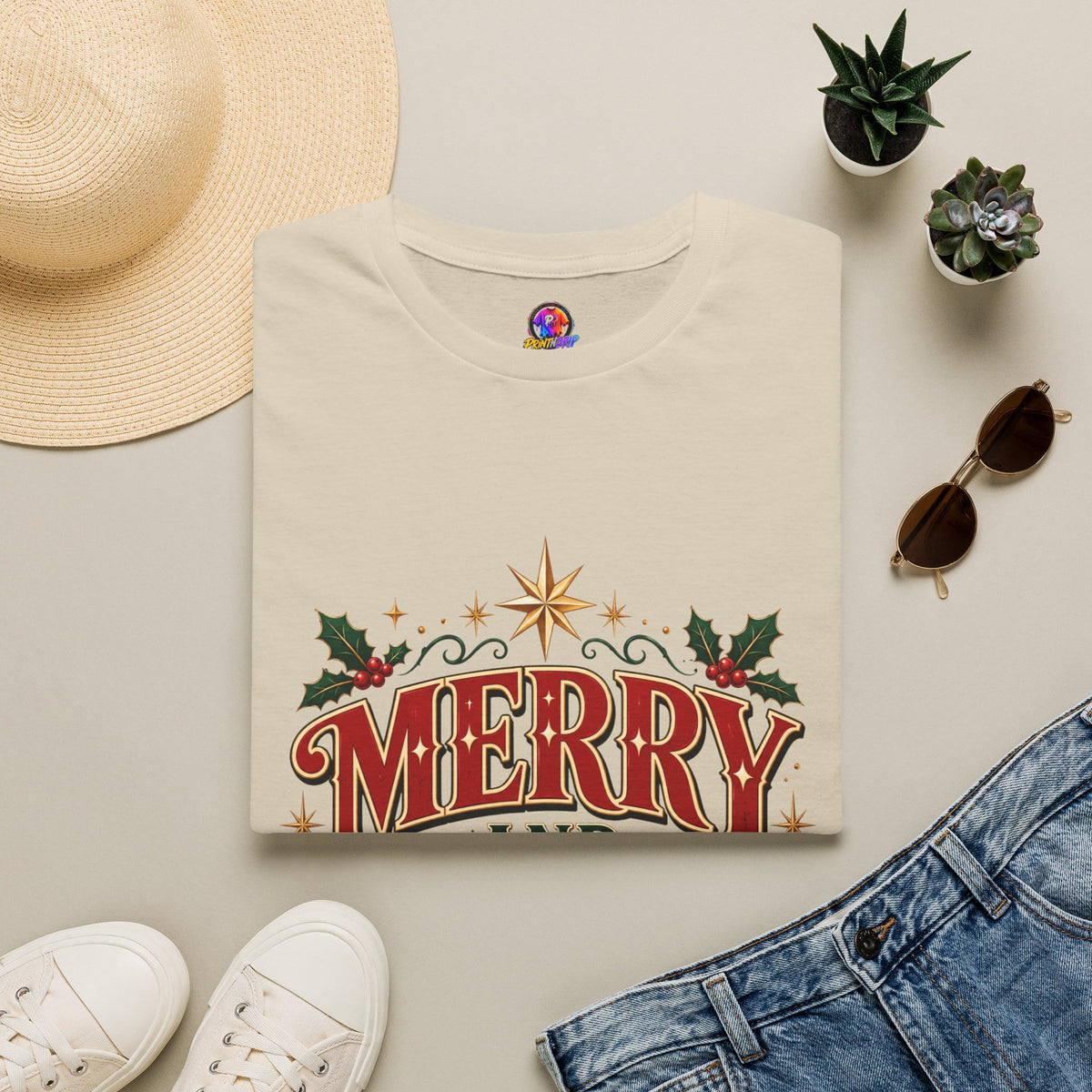 Merry and Bright T-Shirt — Festive Christmas Holiday Tee