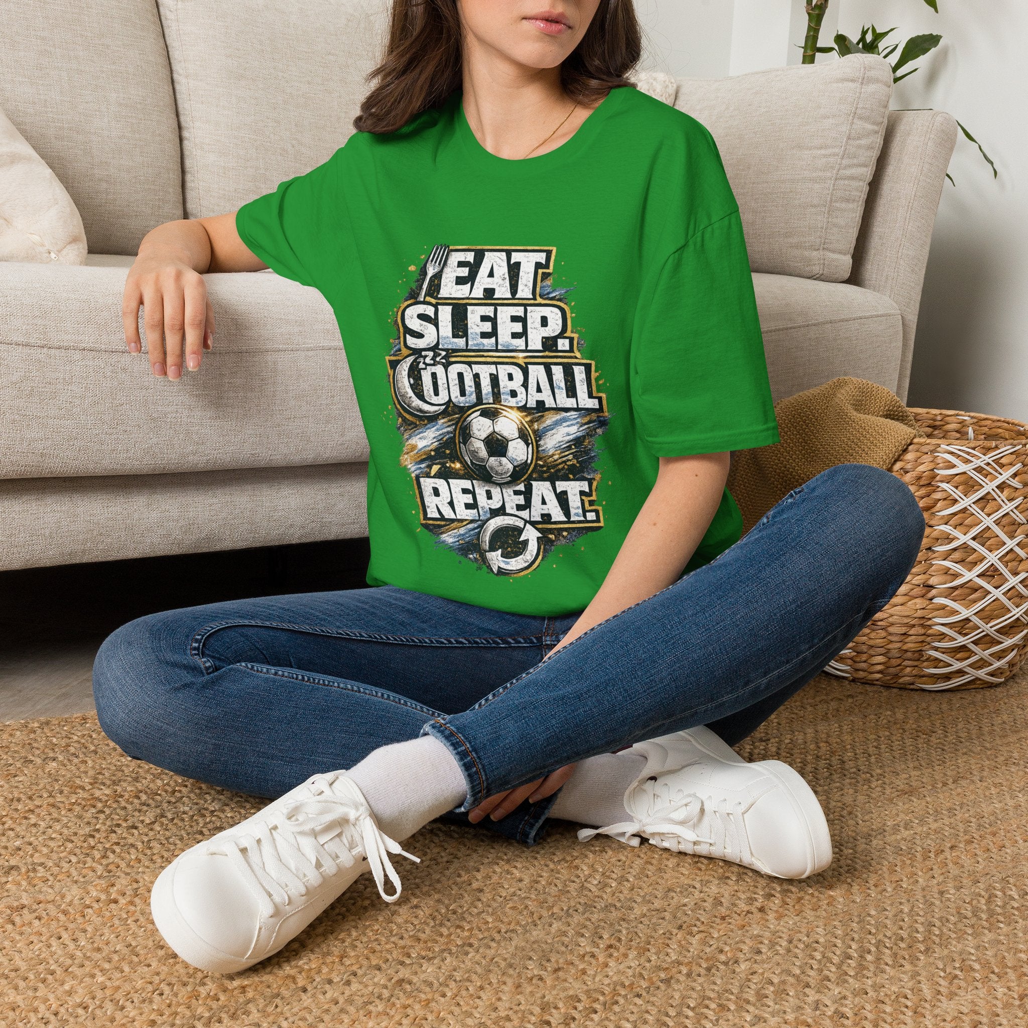 Football 'Eat Sleep Football Repeat' T-Shirt — Vintage Soccer Fan Tee