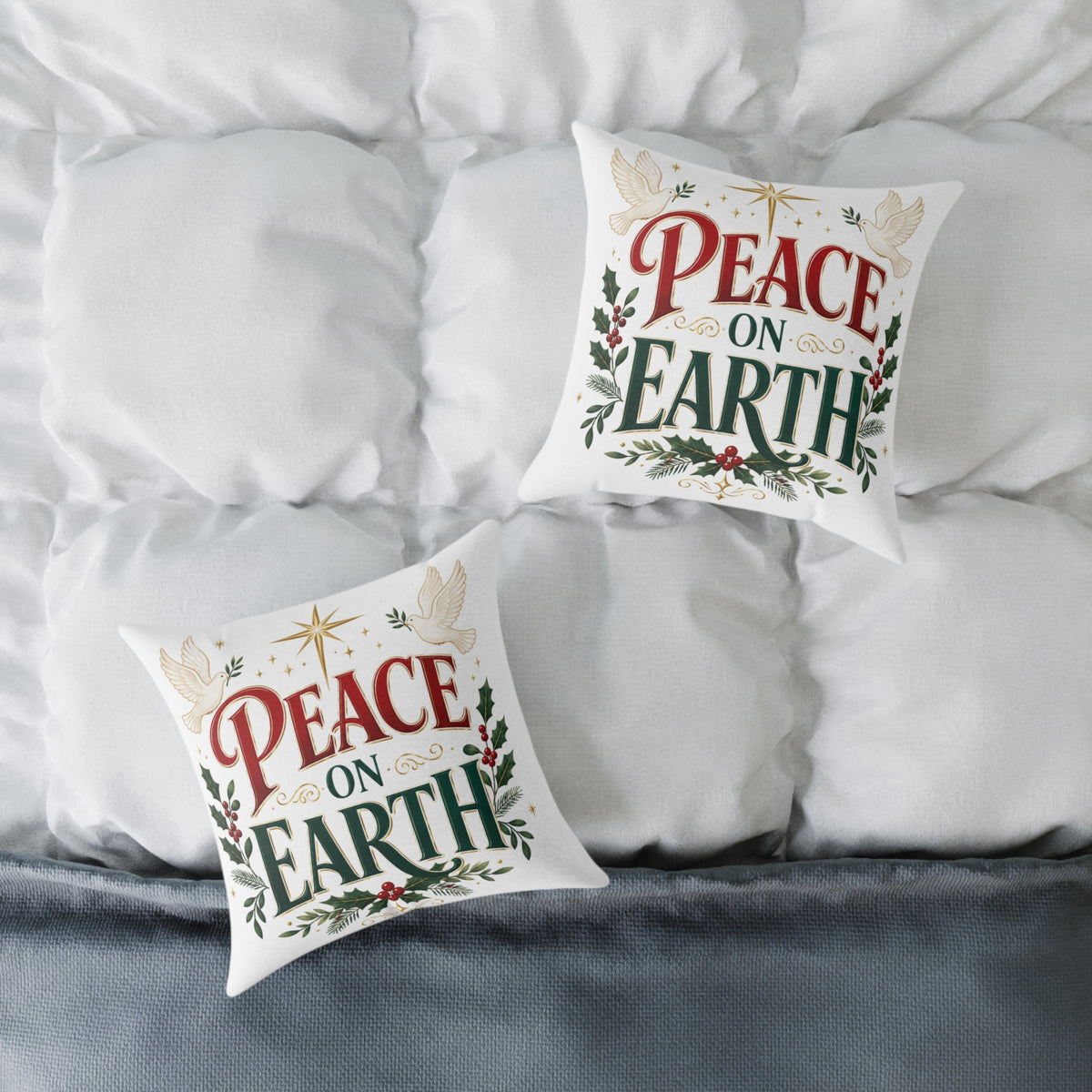 Christmas Peace on Earth Holiday Throw Pillow — Christmas Decorative Square Cushion