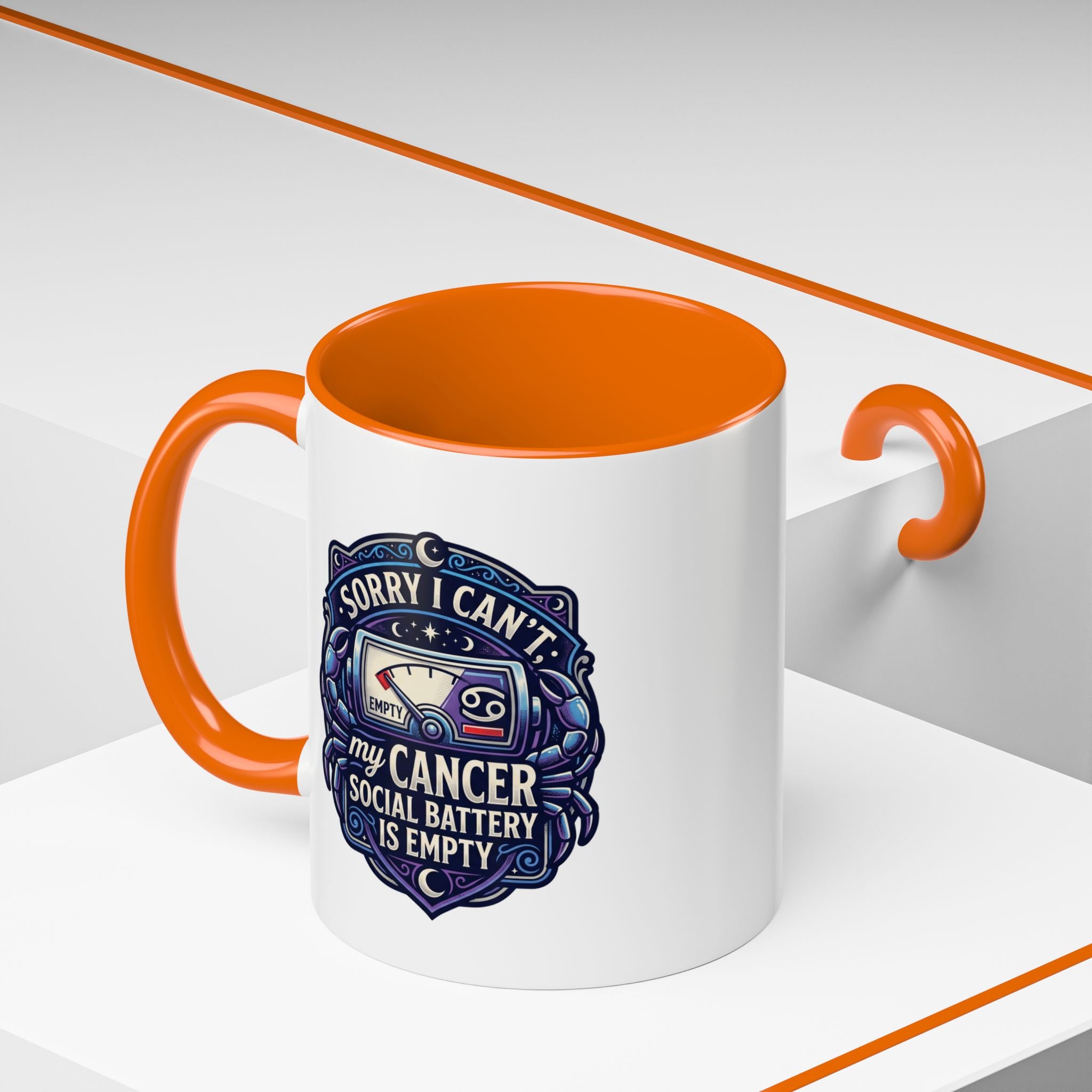 Accent Coffee Mug — “Sorry I Can’t My Cancer Social Battery Is Empty” Support Awareness Mug