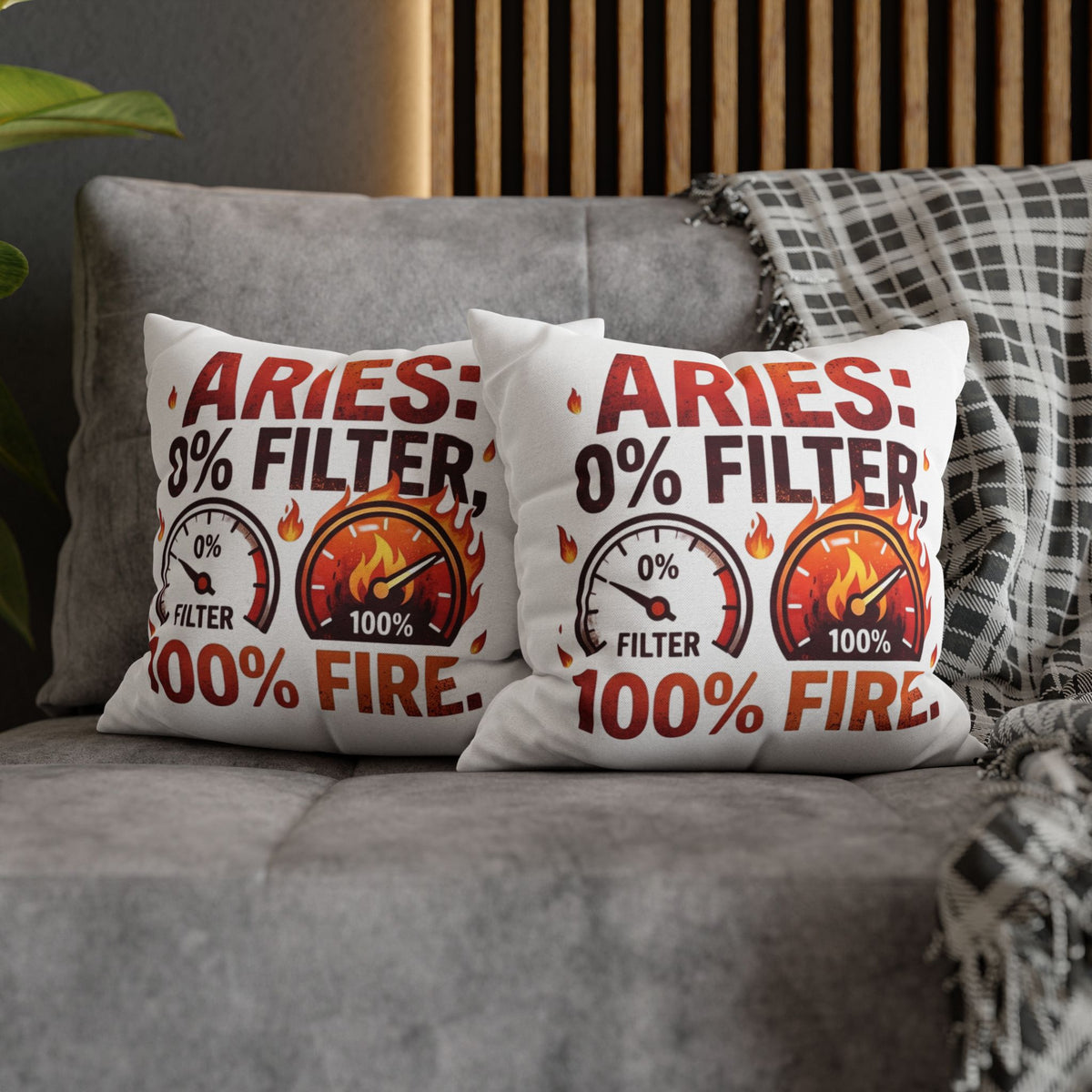 Aries Zodiac Pillow — “0% Filter, 100% Fire” Decorative Throw Pillow