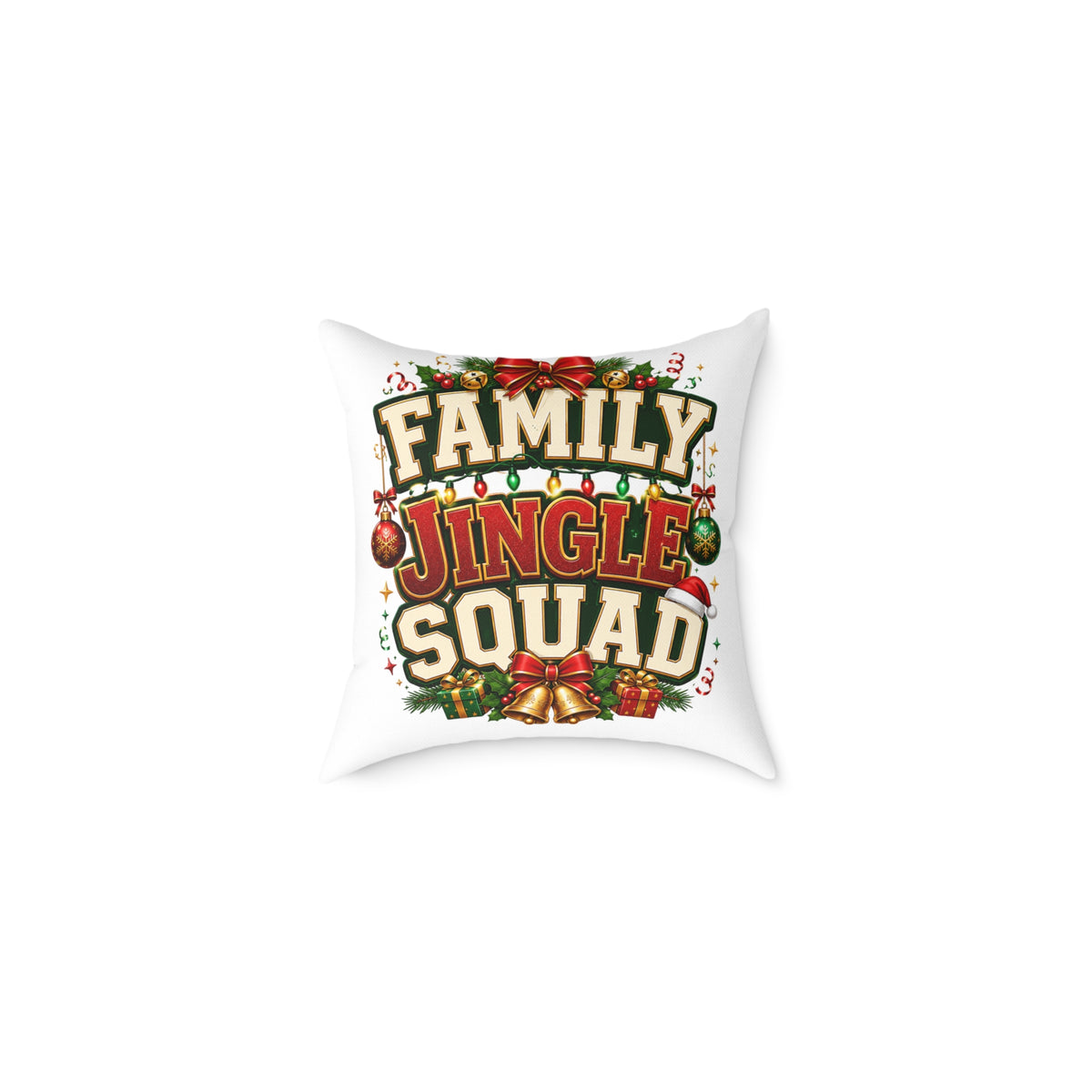 Family Jingle Squad Christmas Throw Pillow - Holiday Decorative Square Pillow