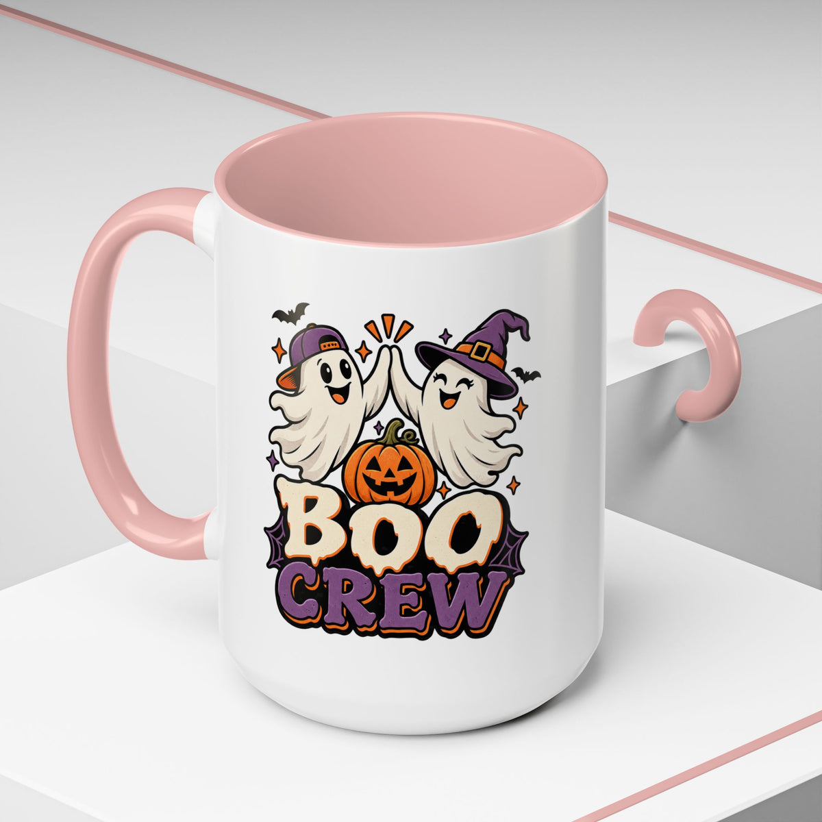 Boo Crew Halloween Accent Coffee Mug — Cute Ghosts & Jack-O'-Lantern Design (11/15 oz)