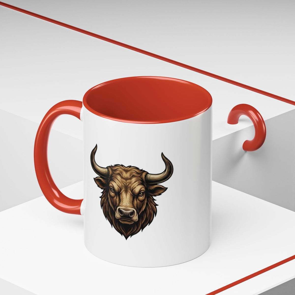 Taurus Bull Head Accent Coffee Mug — Rustic Bull Illustration Ceramic Mug