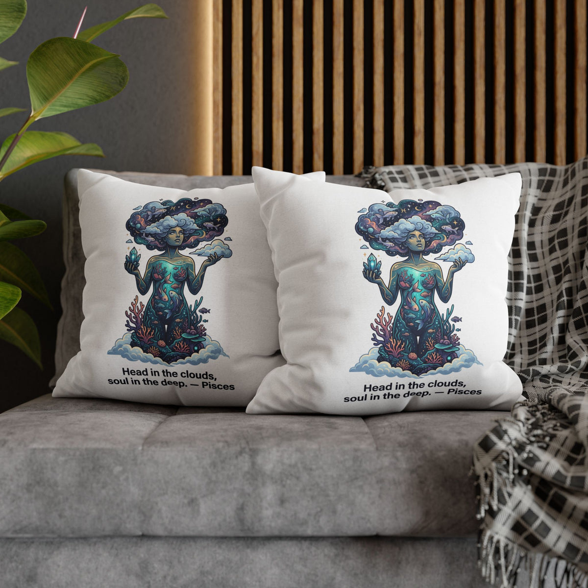 Pisces Zodiac Pillowcase – "Head in the clouds, soul in the deep" Decorative Throw Pillow
