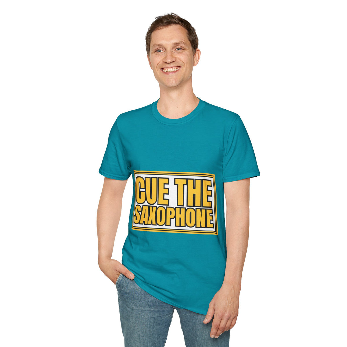 "Cue The Saxophone" Bold Yellow Typography Graphic Tee - Trending Now - September 2026