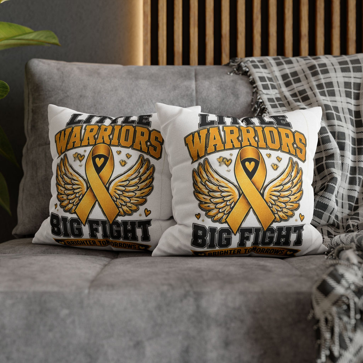 Champion Kids Pillow - "Little Warriors Big Fight" Childhood Cancer Awareness Throw Pillowcase