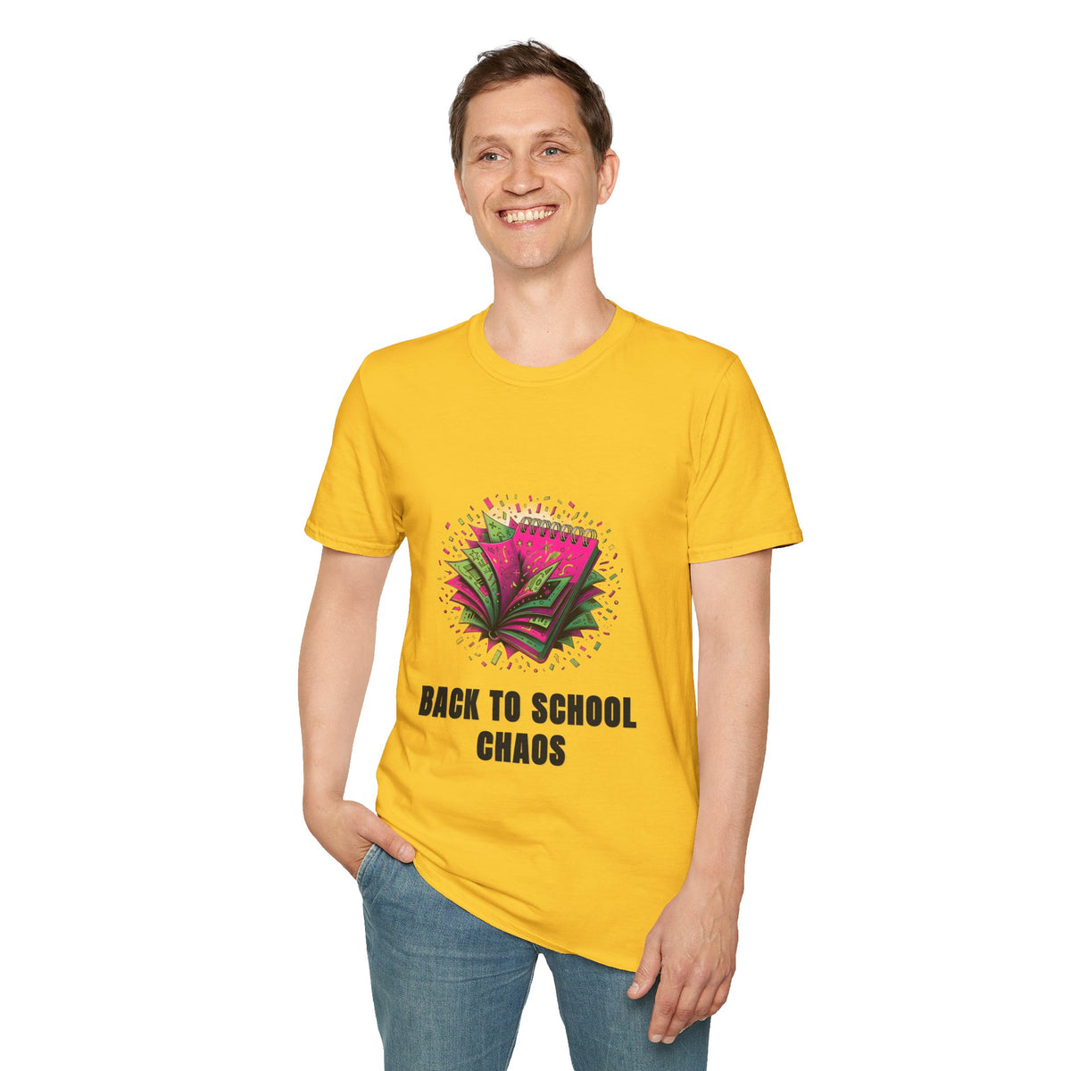 Back to School Chaos T-Shirt — Colorful Notebooks Graphic Tee for Students & Teachers - Trending Now - August 2026