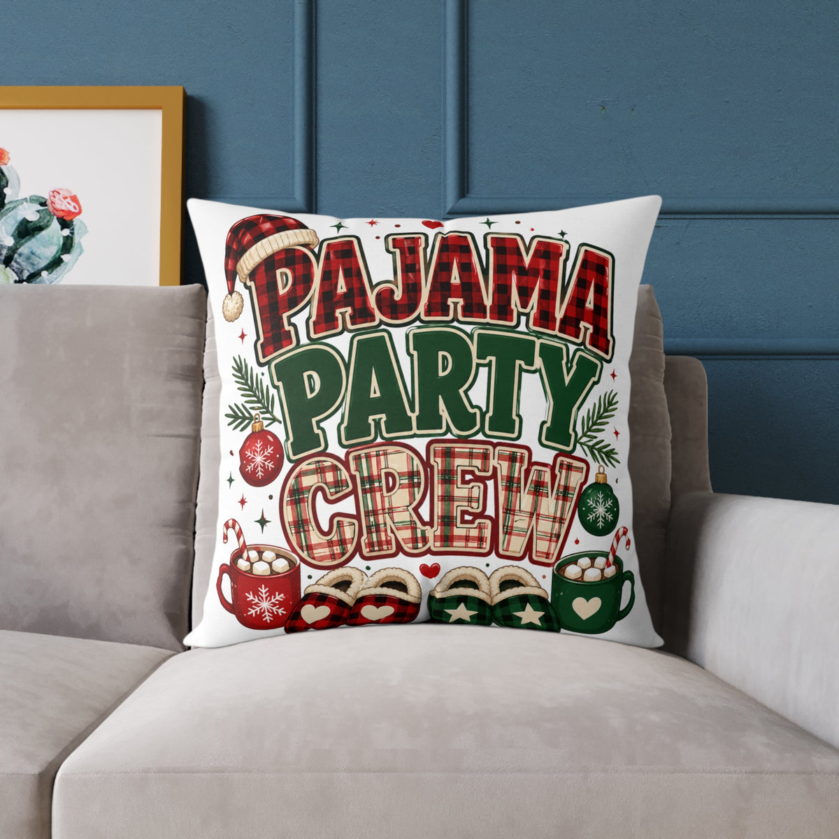 Christmas Pillow — Pajama Party Crew Holiday Decorative Throw Pillow
