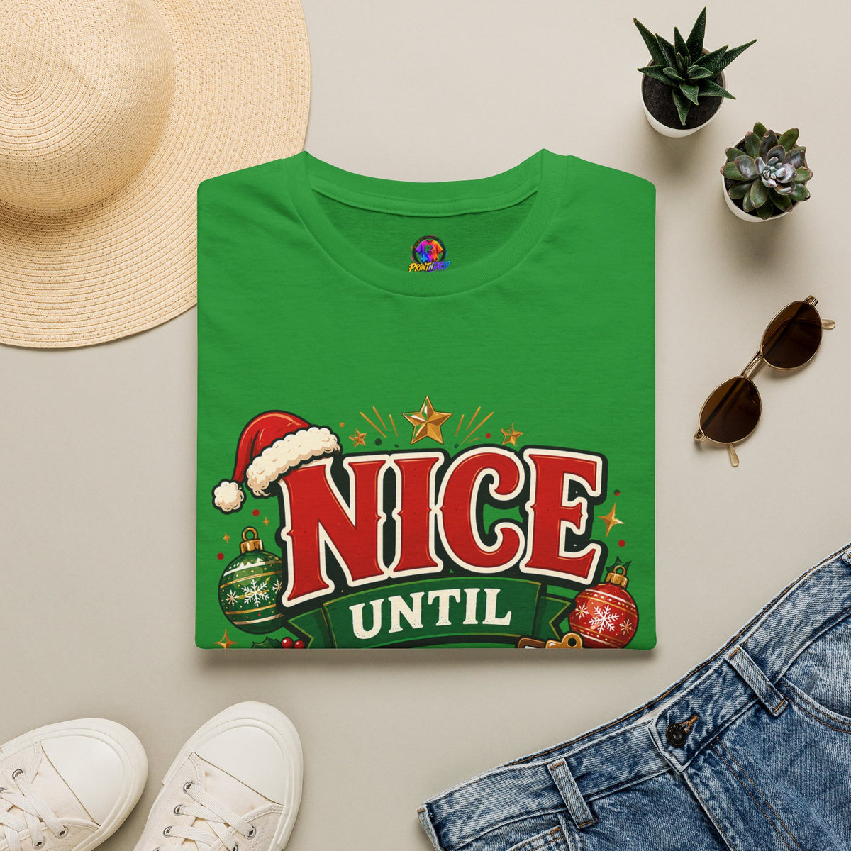 Christmas T-Shirt — "Nice Until Proven Naughty" Holiday Tee