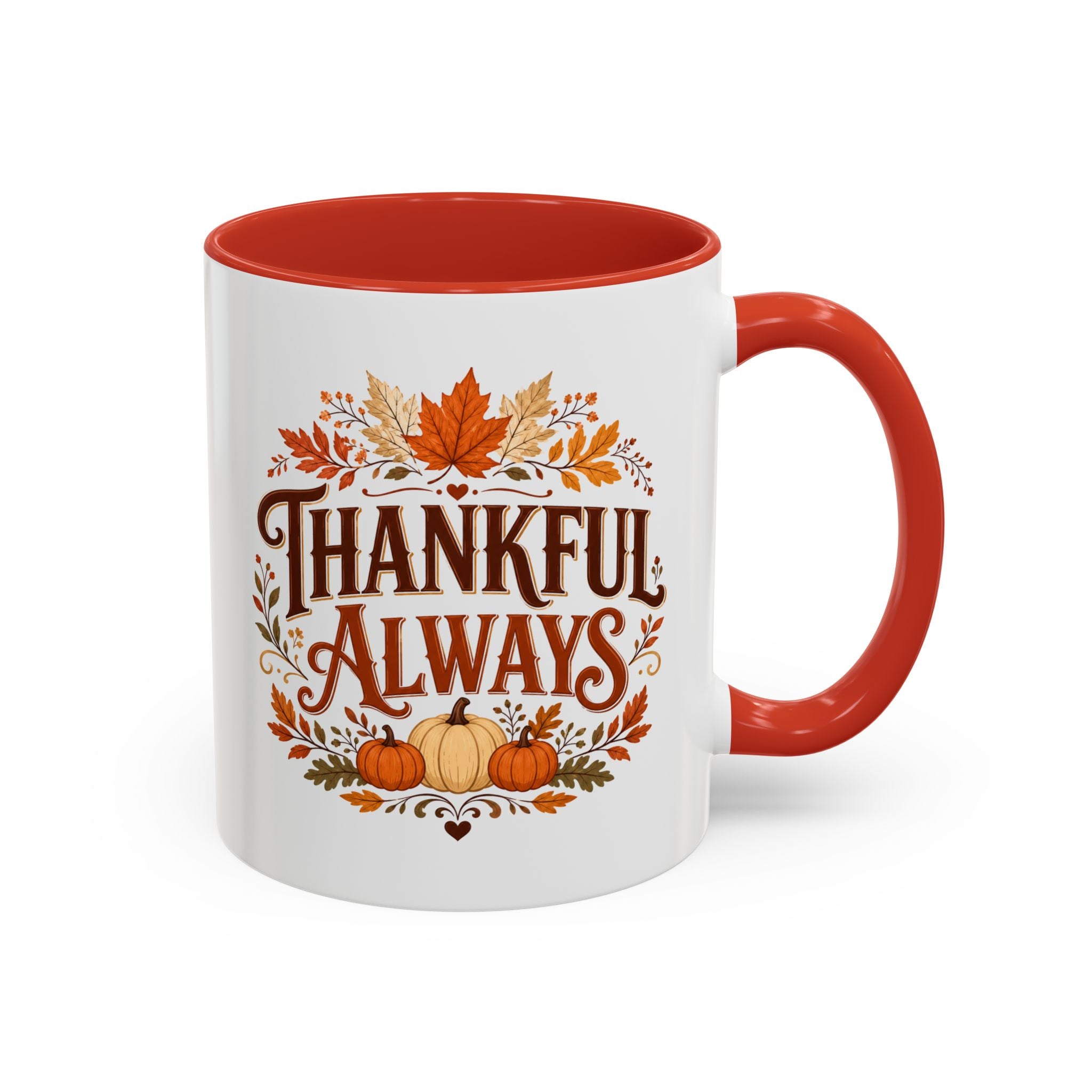 Thanksgiving Mug Thankful Always Accent Coffee Mug — Fall Pumpkin & Leaves Thanksgiving Gift