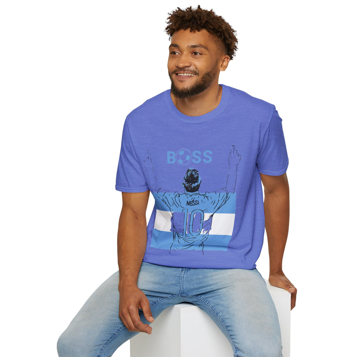 Soccer Boss T‑Shirt — 'BOSS' Striped Football Player Graphic Tee