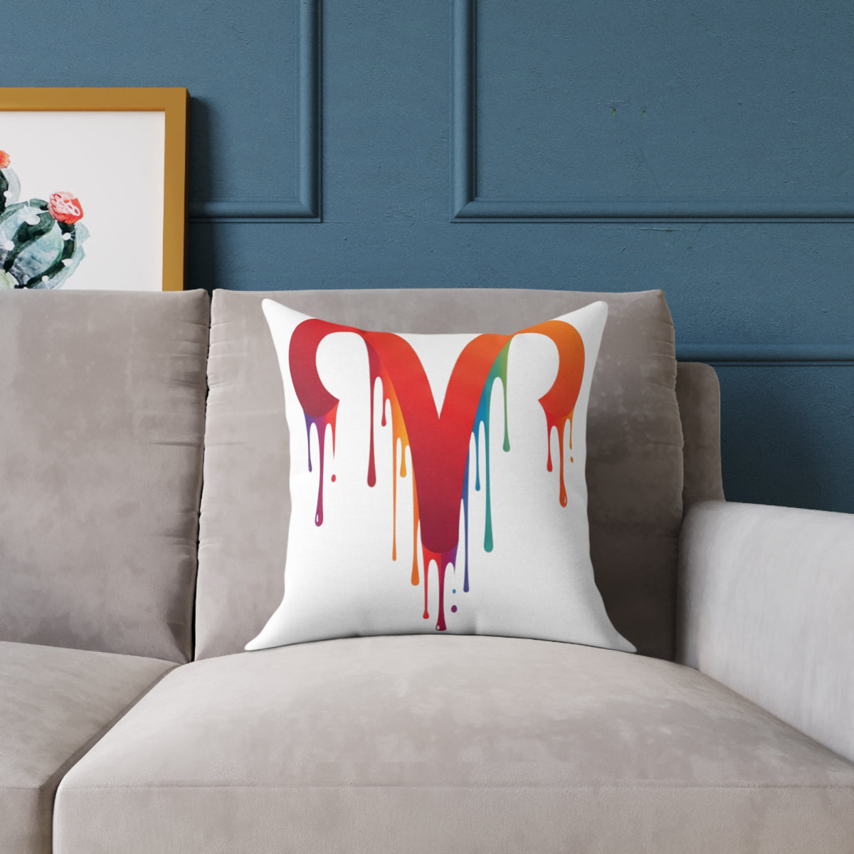Aries Zodiac Dripping Rainbow Heart Pillow — Colorful Decorative Throw Pillow