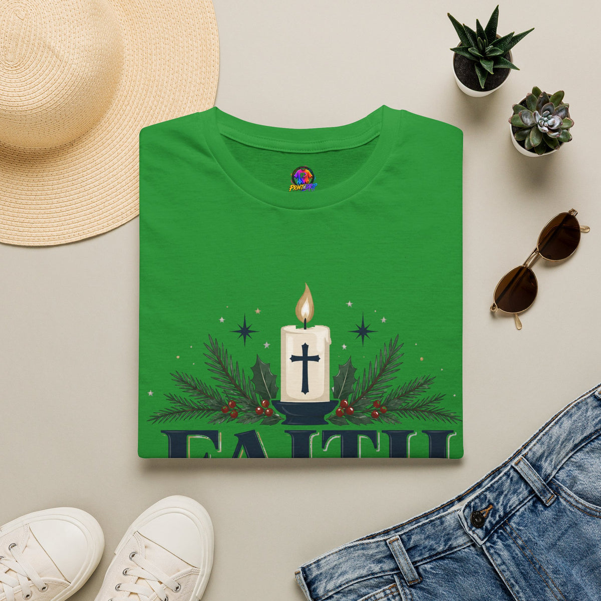 Christmas Faith T-Shirt — "Faith, Family, Christmas" Religious Holiday Tee