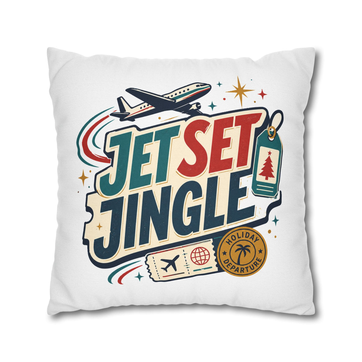 Jet Set Jingle Travel Pillowcase Modern Day Christmas  – Holiday Airplane Throw Pillowcase