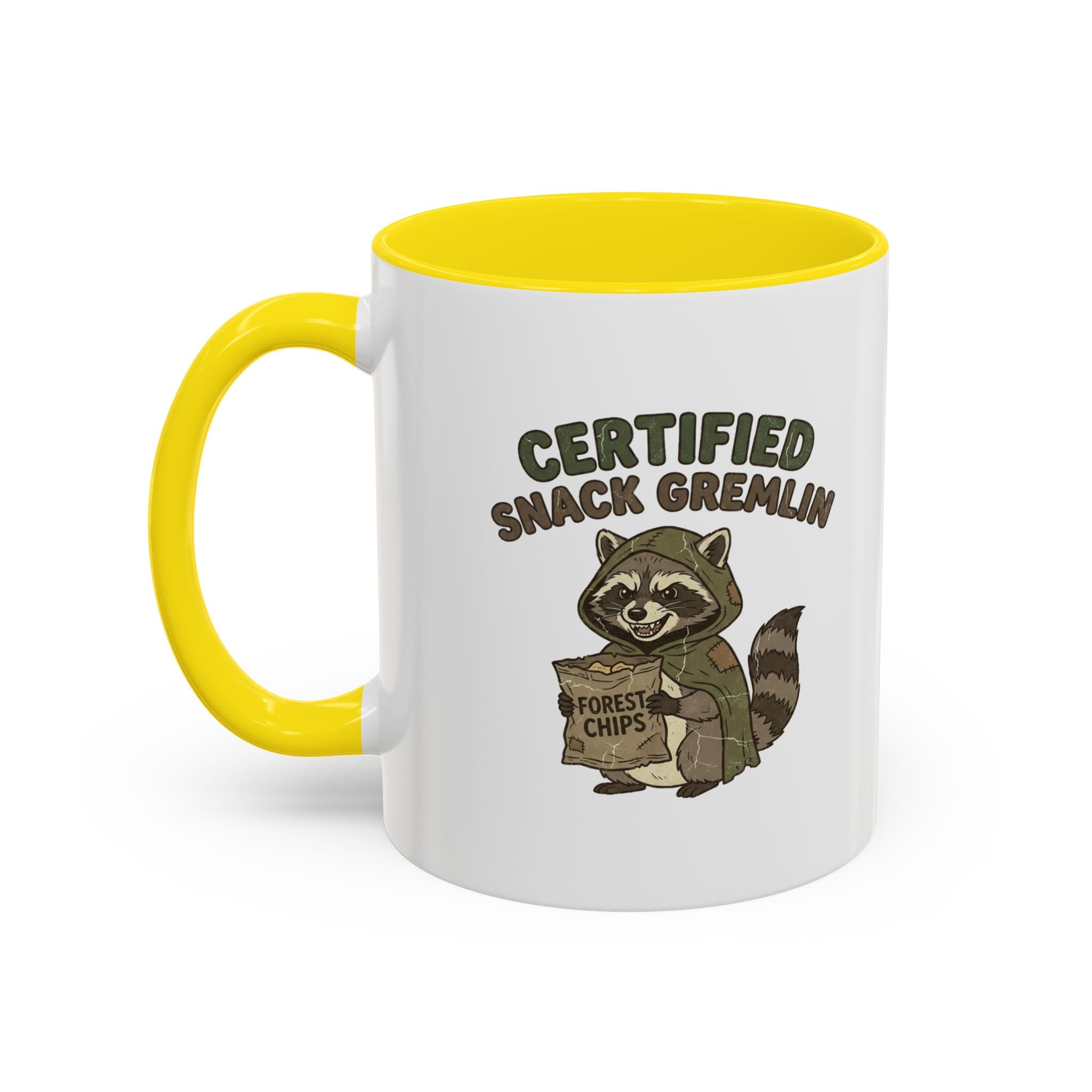Funny Certified Snack Gremlin Coffee Mug — Cute Raccoon Snack Lover Accent Mug