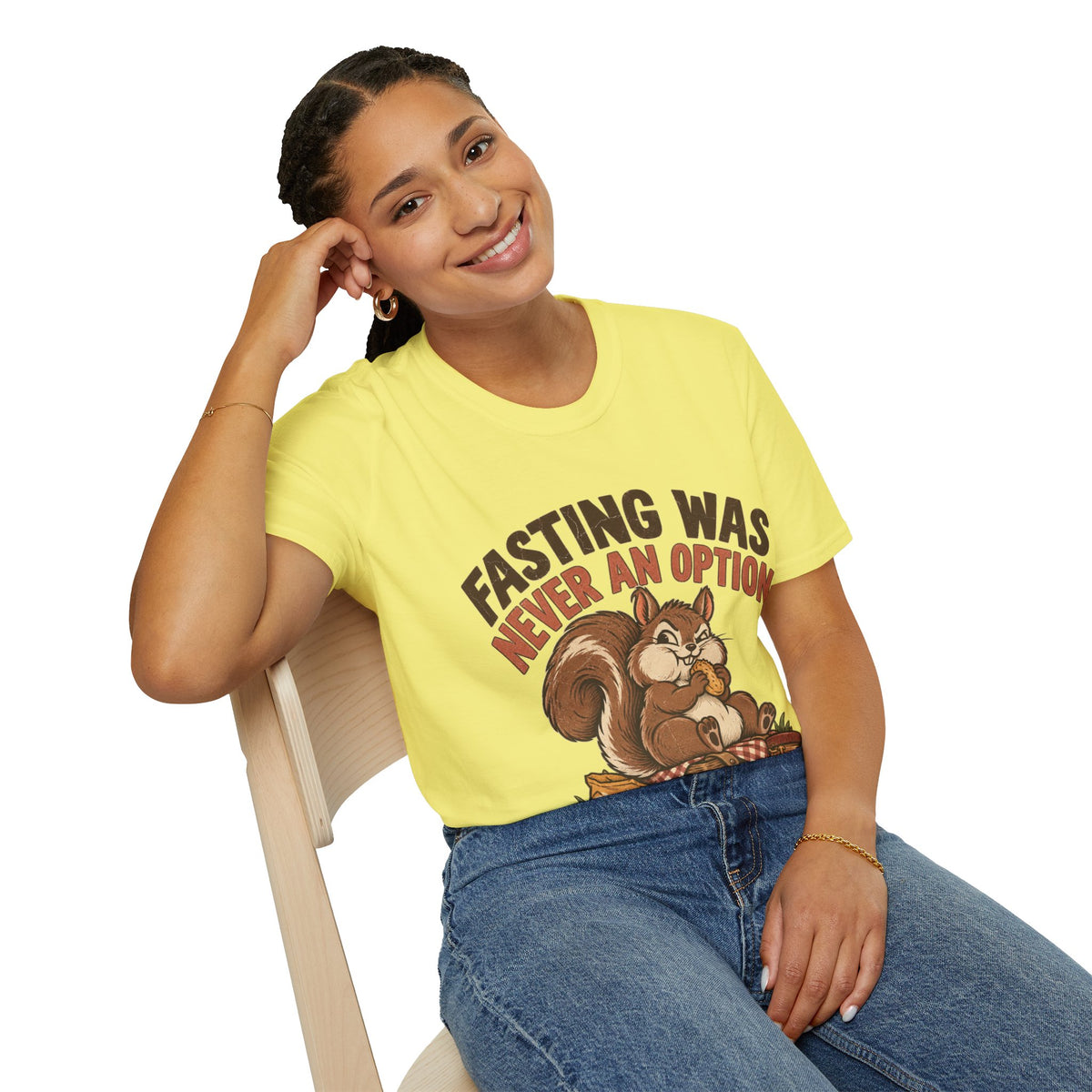 Fasting Was Never an Option T-Shirt — Funny Squirrel Eating Snacks Tee