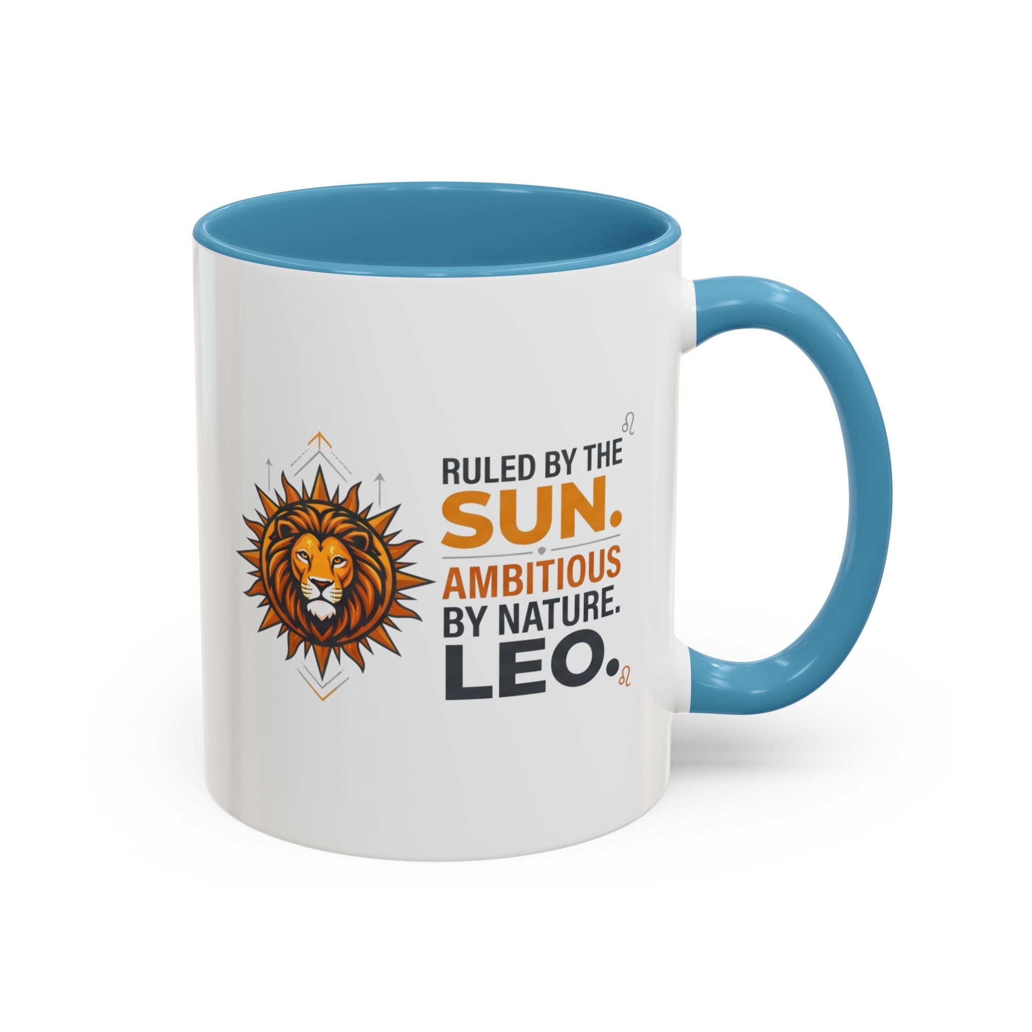 Leo Zodiac Coffee Mug — "Ruled by the Sun. Ambitious by Nature. LEO." Accent Ceramic Mug