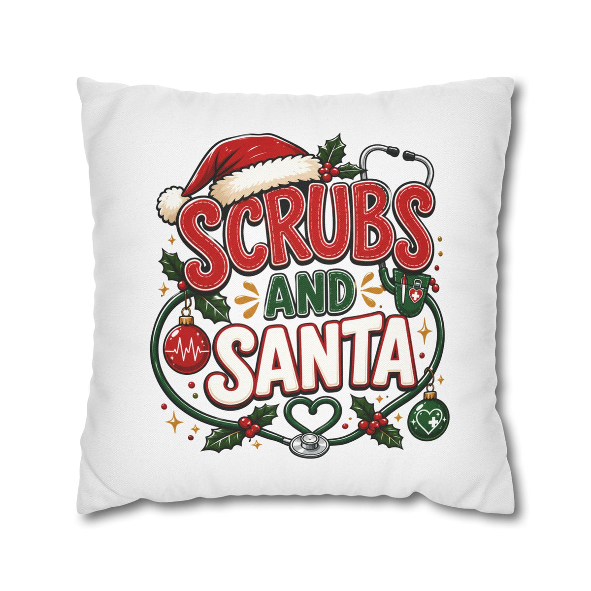 Christmas Medical Pillowcase — “Scrubs and Santa” Holiday Nurse Pillow