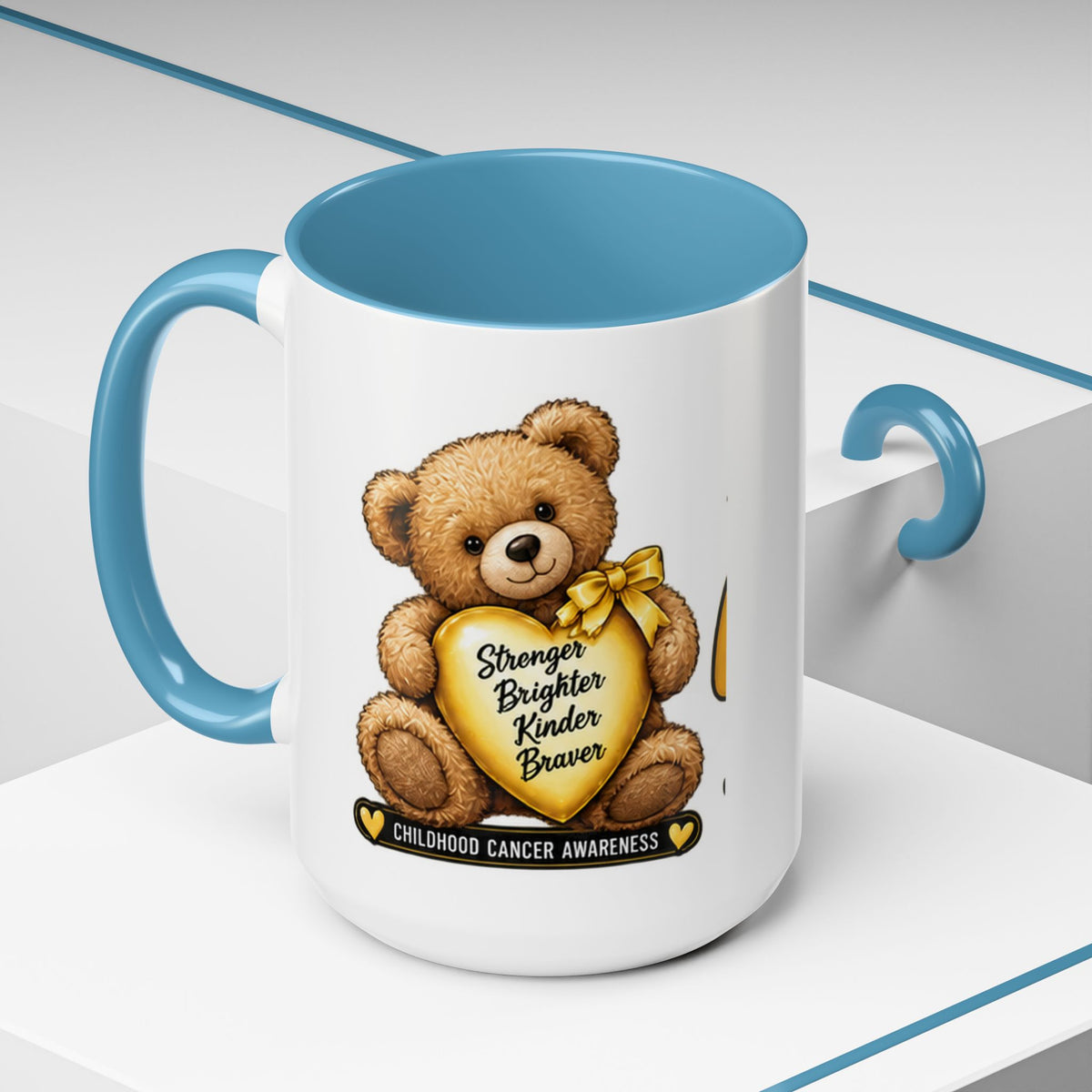Gold Ribbon Teddy Bear Childhood Cancer Awareness Accent Mug (11/15oz)