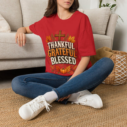 Thankful Grateful Blessed T-Shirt — Fall Thanksgiving Christian Tee