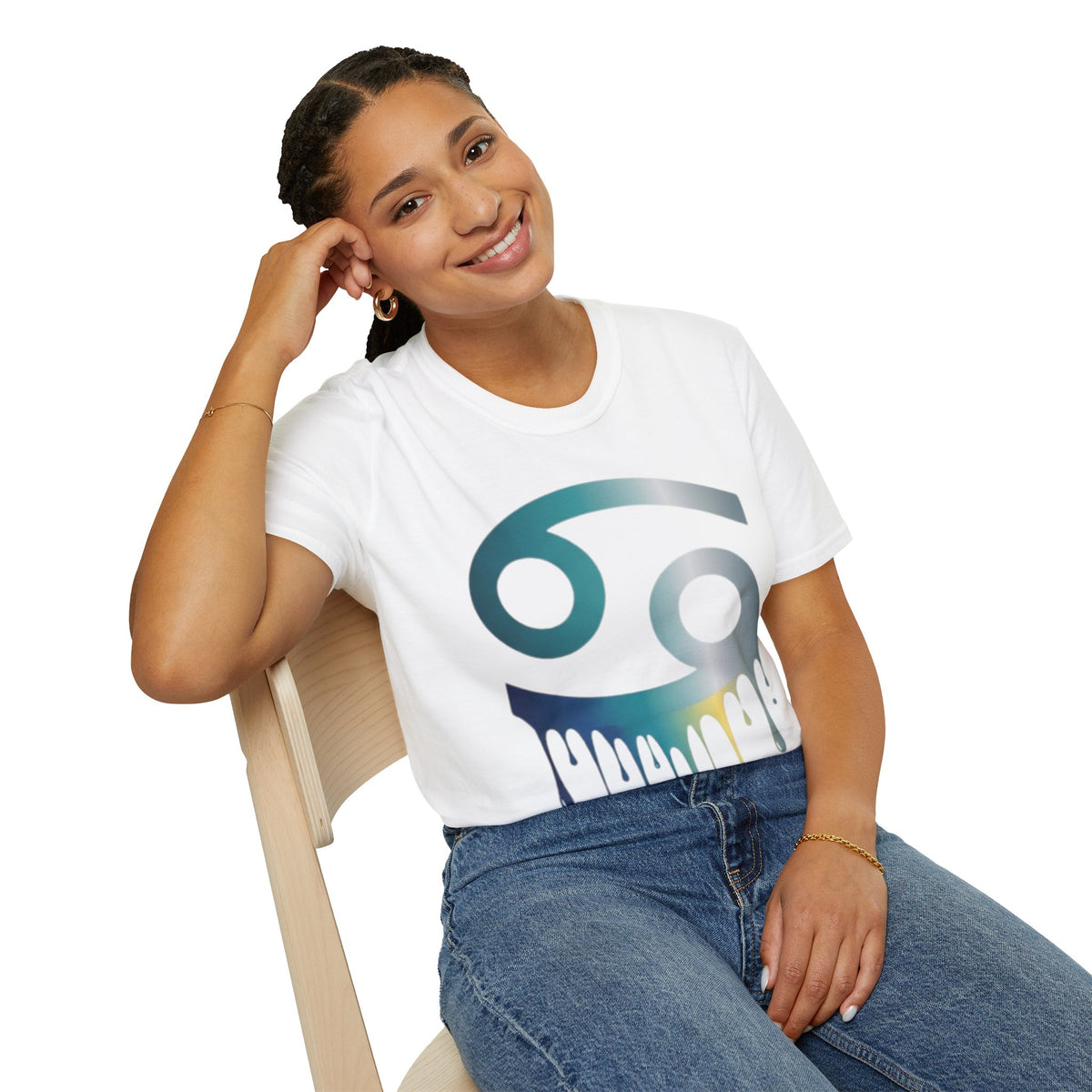 Cancer Zodiac T‑Shirt — Dripping Gradient Astrology Tee (Cancer Symbol)