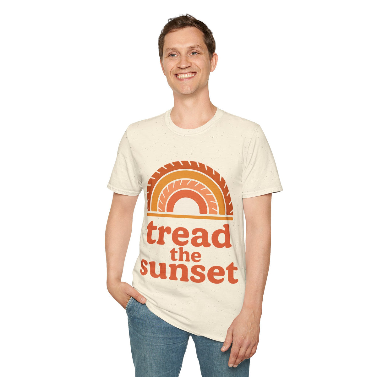 Tread The Sunset Boho Rainbow T-Shirt, Retro Wanderlust Hiking Outdoor Graphic Tee - Trending Now - September 2026