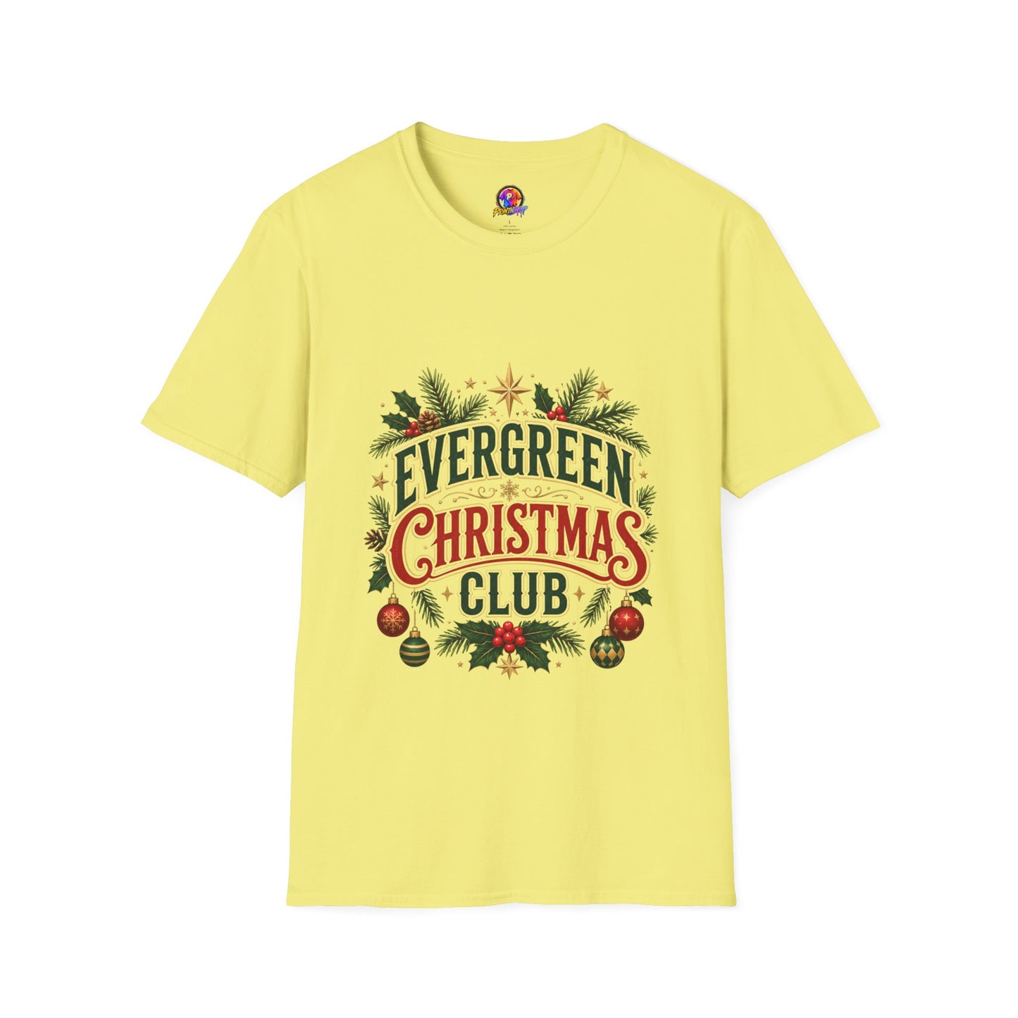 Evergreen Christmas Club T-Shirt — Vintage Holiday Pine & Ornaments Tee
