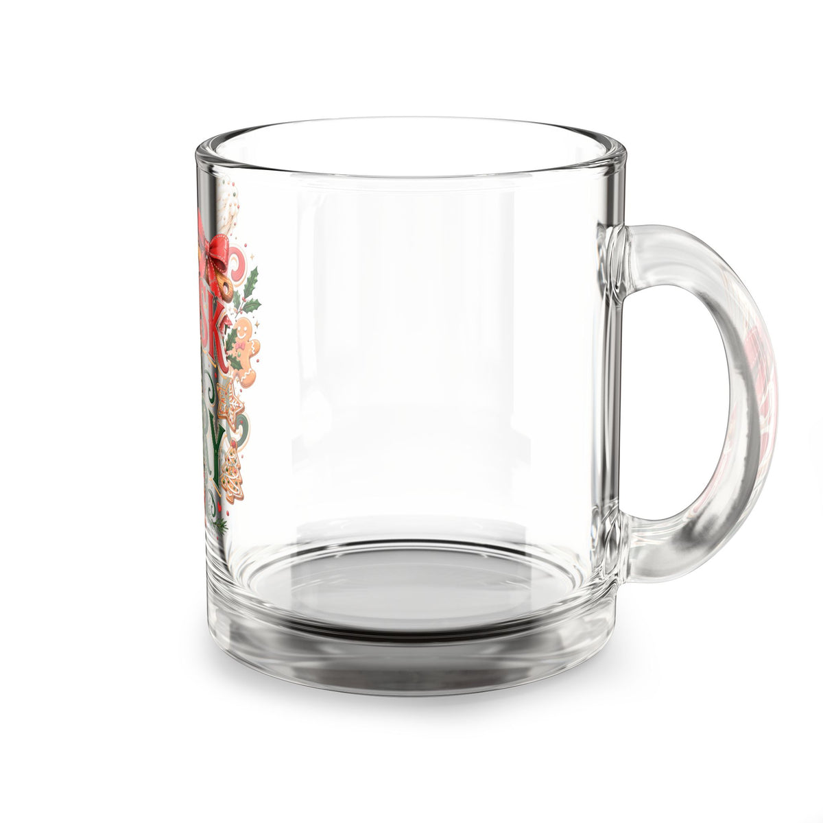 Christmas Glass Mug 10 oz Glass Mug — "Whisk 'Til Merry" Christmas Baking Holiday Coffee Cup